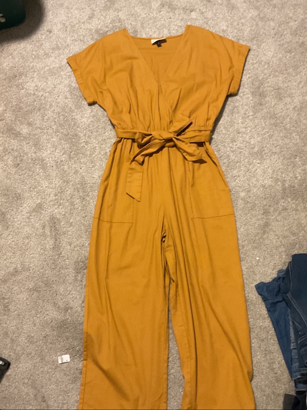 Universal Thread Mustard Yellow Wide-Leg Jumpsuit with Tie Waist
